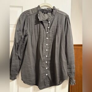 Quince Charcoal Organic Textured Cotton Peasant Blouse size S